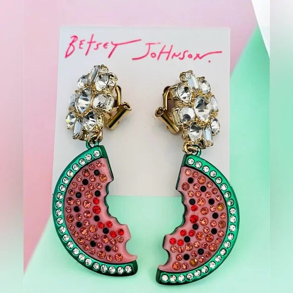 Betsey Johnson Faux Stones & Crystals Backyard Watermelon Drop Earrings (NWT) - Picture 1 of 9